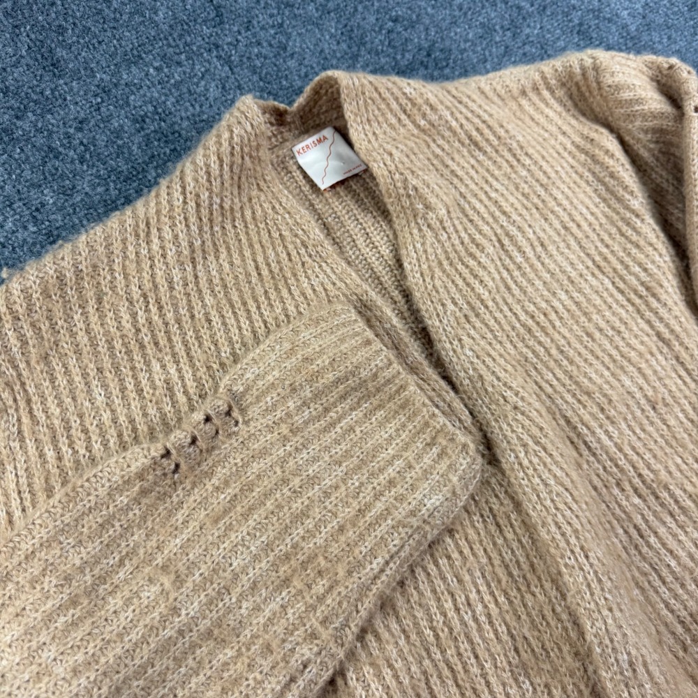 Kerisma Cardigan S/M Tan Eco-Yarn Ribbed Open Front Sweater Womens